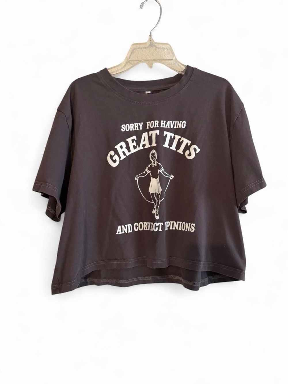 Graphic Crop Tee - gray with White Print